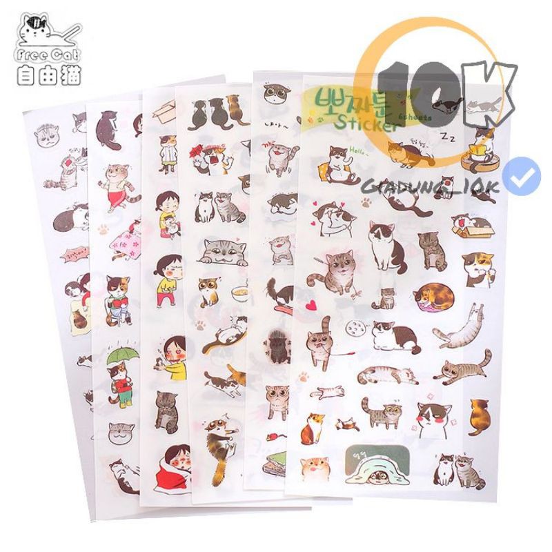 (Bộ 6 tờ) Sticker Dán Hình Mèo Siêu Cute 9*18cm Dùng Dán Trang Trí Sổ Sách Điện Thoại