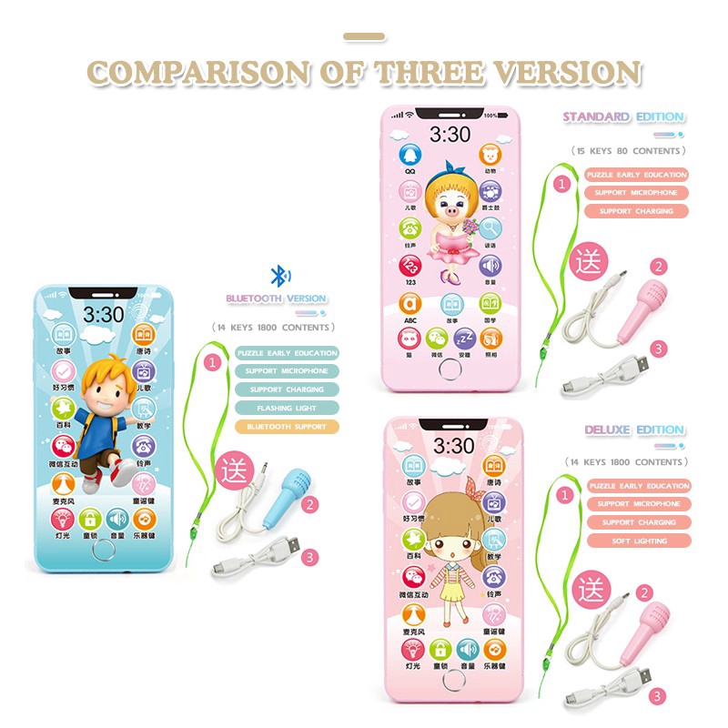 Điện thoại đồ chơi HDY giáo dục âm nhạc vui nhộn cho bé Kids Educational Musical Learning Phone Toy Birthday Gift