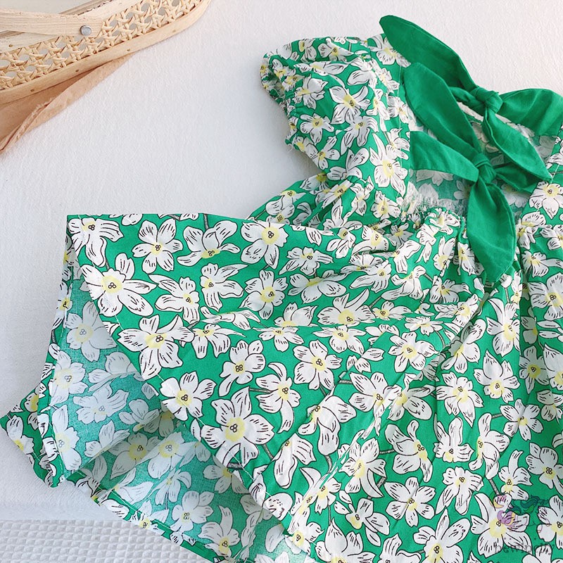 Đầm Hoa Hở Lưng Thắt Nơ Phong Cách Hàn Quốc Cho Bé Gái