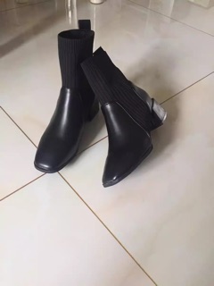 Ảnh thật/ORDER: Boot len bọc da gót vuông 5cm