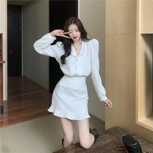 [Hàng Có Sẵn] Set Áo Váy Hai Mảnh Dáng Chữ A Ôm Dáng Phong Cách Hàn Quốc 2022