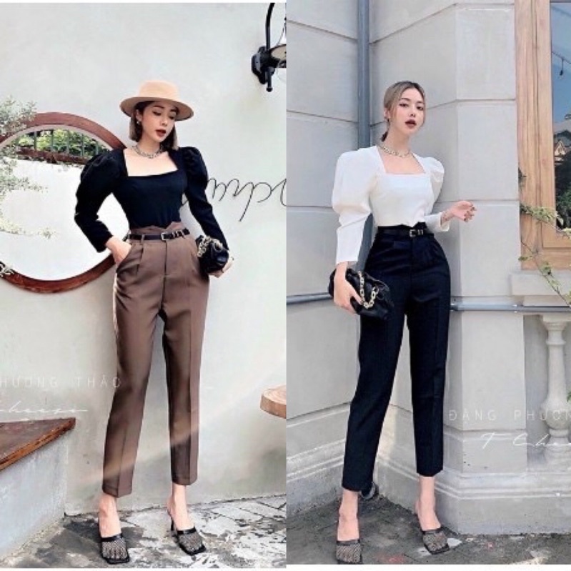 Quần baggy nữ 💖FREESHIP💖 Quần công sở lưng cao thiết kế cạp V kiểu mới