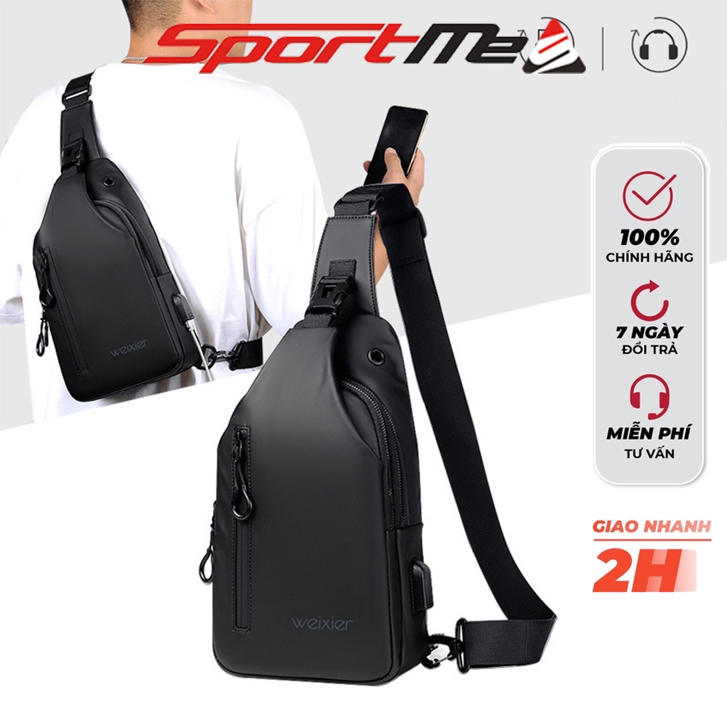 Túi Đeo Chéo Nam Nữ Mini Bag Chống Nước, Túi Đeo Vai Chéo Có Cổng Sạc USB SPORTME