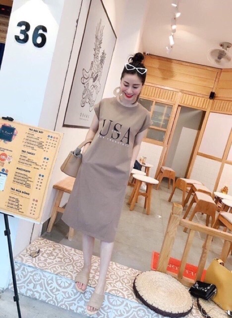 Váy suông in chữ U. S.A cá tính chất cotton