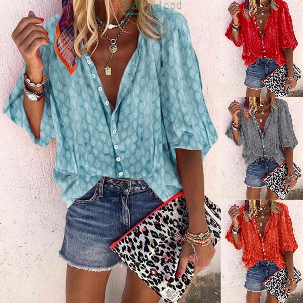 【Big Discounts】Autumn Womens Casual Blouse Button Shirt Ladies V Neck Long Sleeve Top Plus Size uTHrPwbW CpniJxwv RhTuloB#BBHOOD