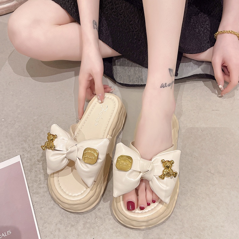 Sandal IELGY đế dày chống trượt đính nơ dễ phối đồ thời trang đi biển cho nữ