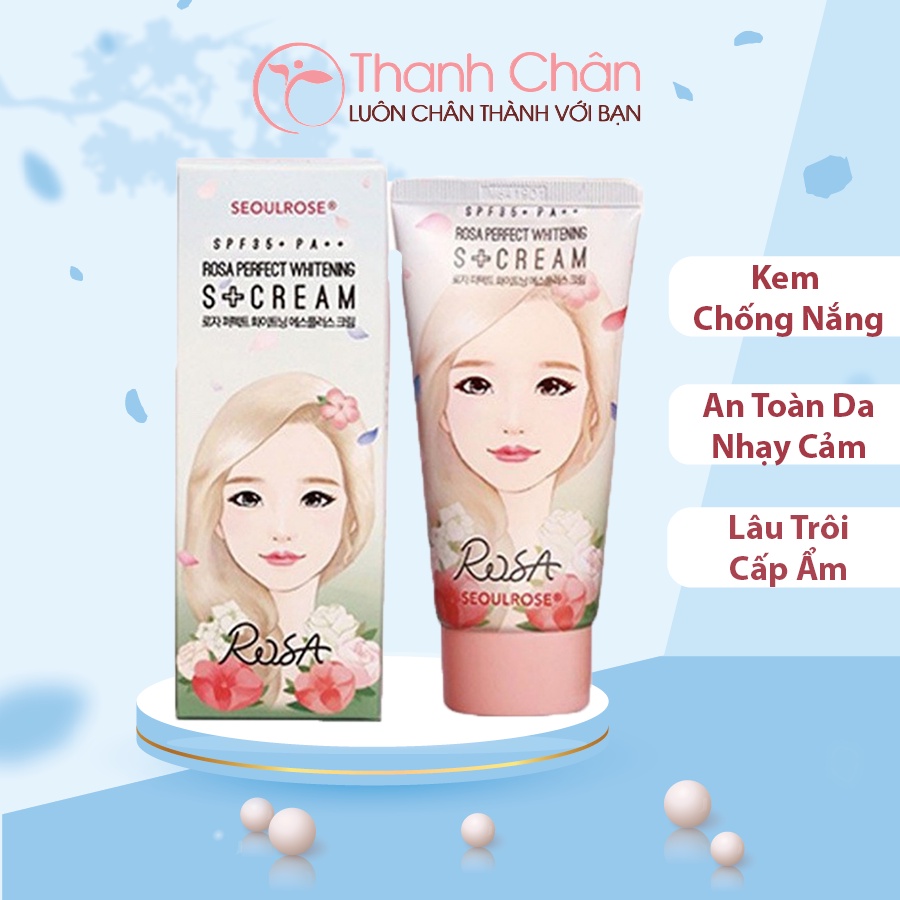 Kem Chống Nắng Trắng Da Seoulrose Rose Rosa Perfect Whitening S+ Cream SPF35+ PA++ 50ml