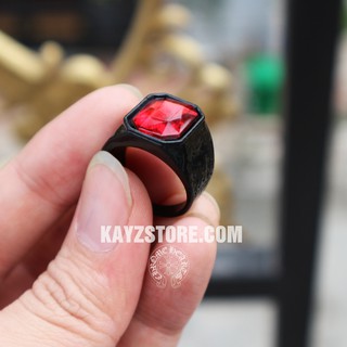 [FREESHIP] Nhẫn Đen Khảm Đá Ruby Titan Nguyên Khối