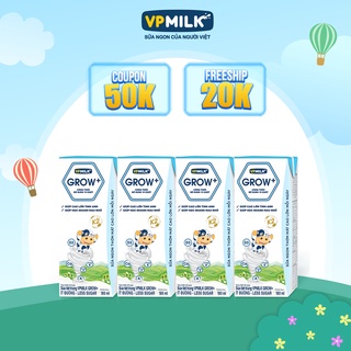 Sữa tươi tiệt trùng VPMilk Grow+ ít đường hộp 180ml