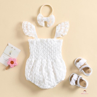 XZQ7-Baby Girls Casual Romper, Solid Color Fly Sleeve Flower Pattern Bodysuit
