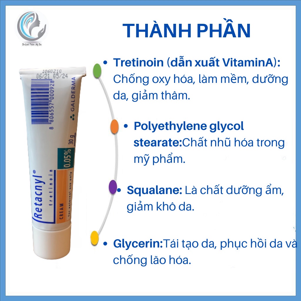 Tretinoin Retacnyl giảm mụn ẩn mụn đầu đen và chống lão hoá 0,025 0.05 Cream TM14