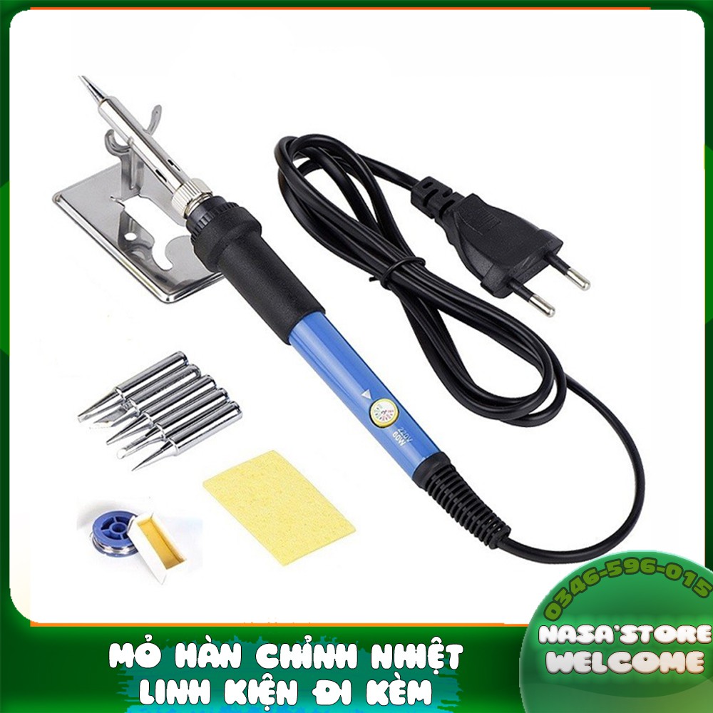 Mỏ Hàn Chỉnh Nhiệt 220V 60w , 5 mũi hàn , nhựa thông , chì hàn , gác mỏ hàn , bọt biển