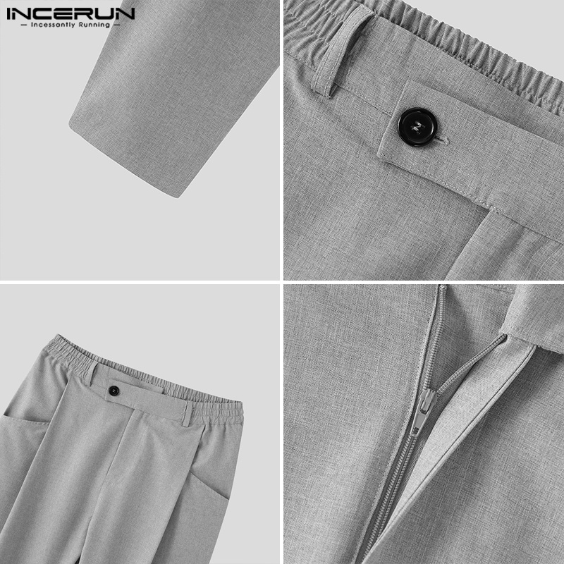 Quần dài INCERUN ống suông xếp nếp thiết kế không cân xứng thời trang cá tính cho nam