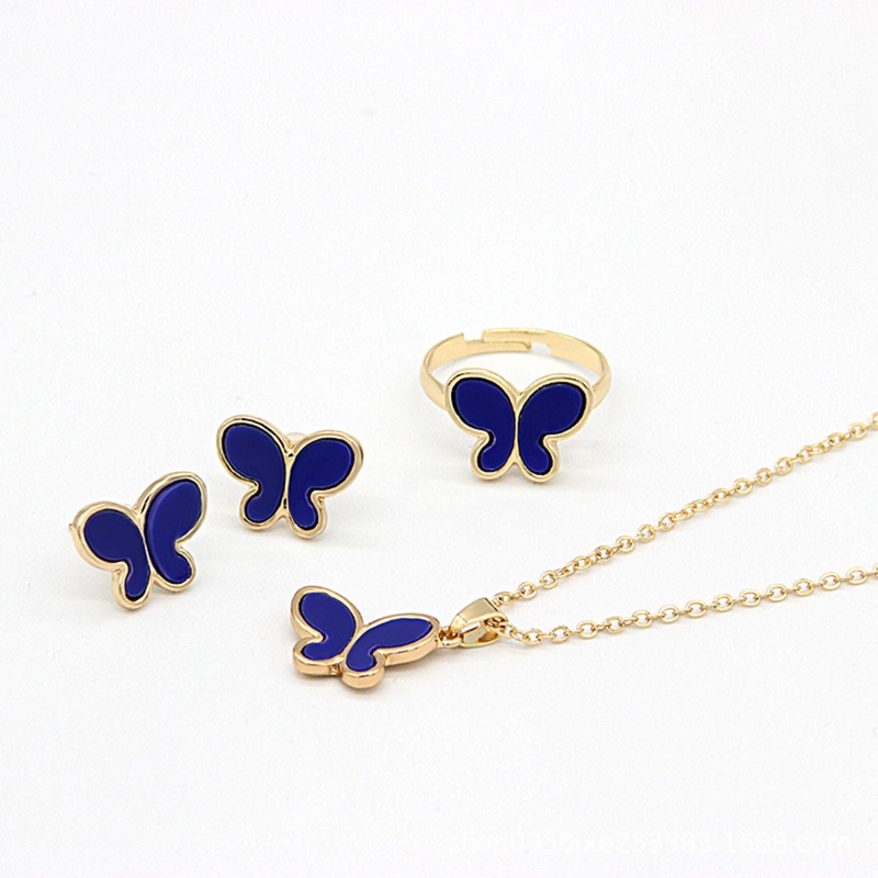 Bộ Trang Sức 3 Món Gồm Nhẫn / Bông Tai / Dây Chuyền Hình Bướm Cho Nữ