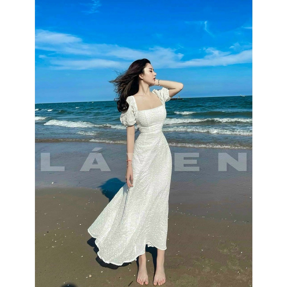 Đầm váy nữ maxi đan chéo lưng kết hợp tay phồng cực nhẹ nhàng, thướt tha thích hợp cho các nàng đi biển, đi chơi | BigBuy360 - bigbuy360.vn
