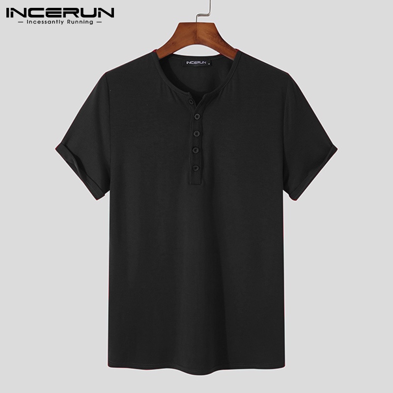Áo thun INCERUN ngắn tay cài nút thời trang mùa hè 4 màu lựa chọn cho nam
