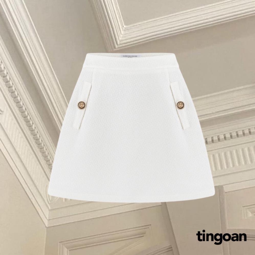 Chân váy tweed trắng 2 cúc tingoan CARAT CAKE SKIRT/WH V3 bản mới nhất 2021 ViP