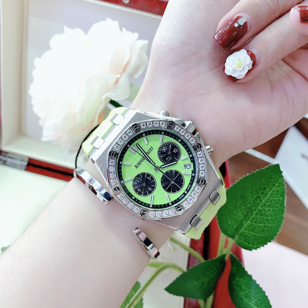 Đồng Hồ Nữ Unisex AudermarsAP Offshore Chronograph,Dây Cao Su Màu Xanh Lá , Size 36mm