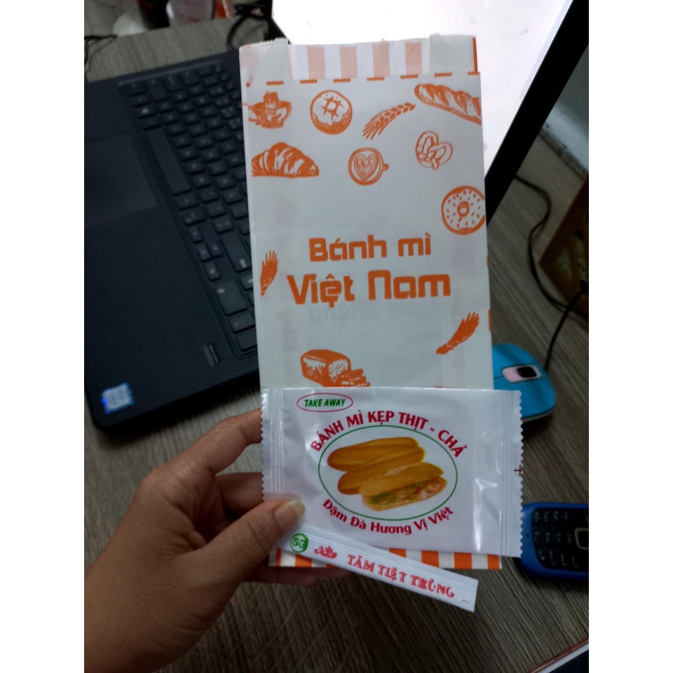 Combo 500 túi giấy + tăm + khăn lạnh kẹp thịt chả