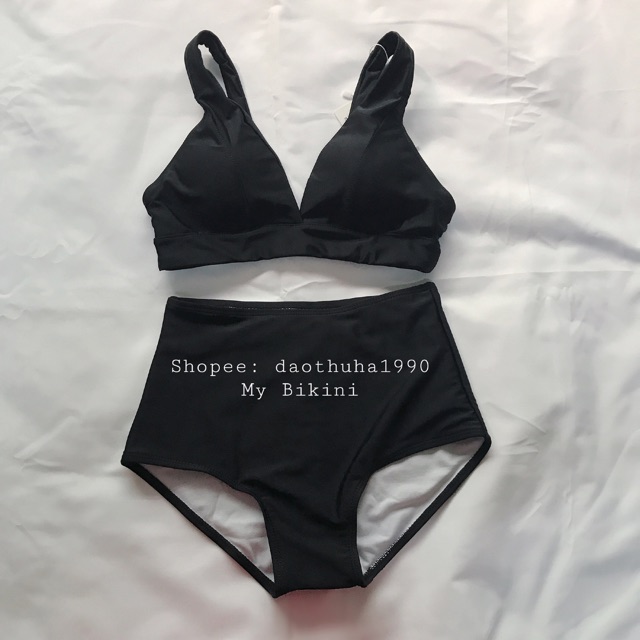(Có sẵn) Đồ bơi My Bikini 2 mảnh màu đen quần cạp cao