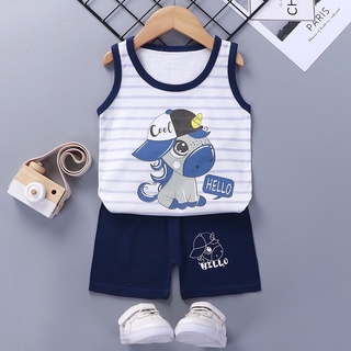 Bộ Ba Lỗ cotton kẻ cho bé trai in hình ngộ nghĩnh