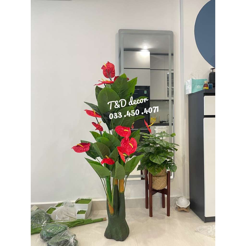 Cây giả, cây hồng môn cao 1m4 decor nhà cửa, khách sạn, homestay, quán cafe
