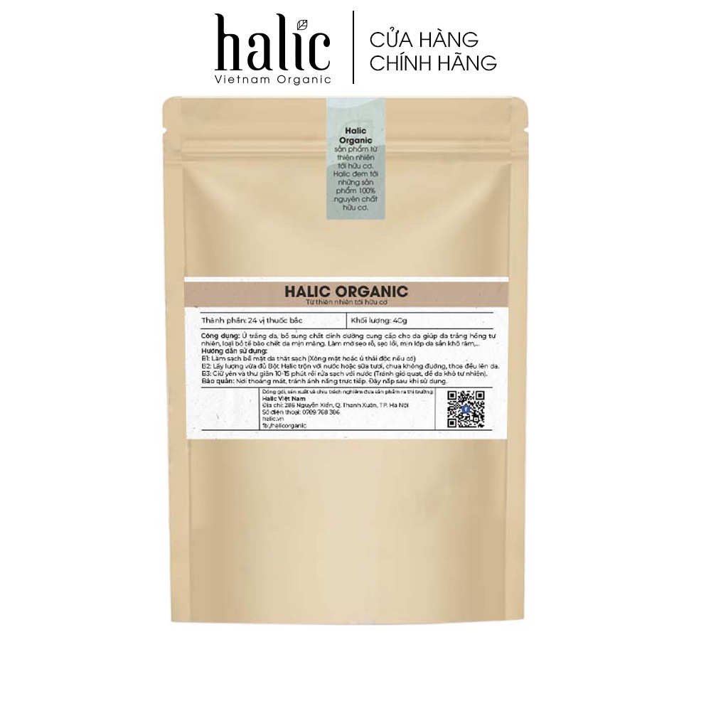 Bột Thảo Dược 24 vị nguyên chất Halic Organic đắp mặt nạ tắm trắng, giảm mụn, mờ thâm nám, trẻ hoá làn da