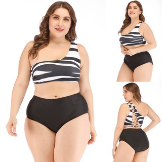 Đồ bơi bikini hai mảnh lưng cao lệch vai in họa tiết dành cho nữ