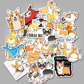 Sticker chó corgi dễ thương 30-60cái ép lụa/ Hình dán chó cỏgi