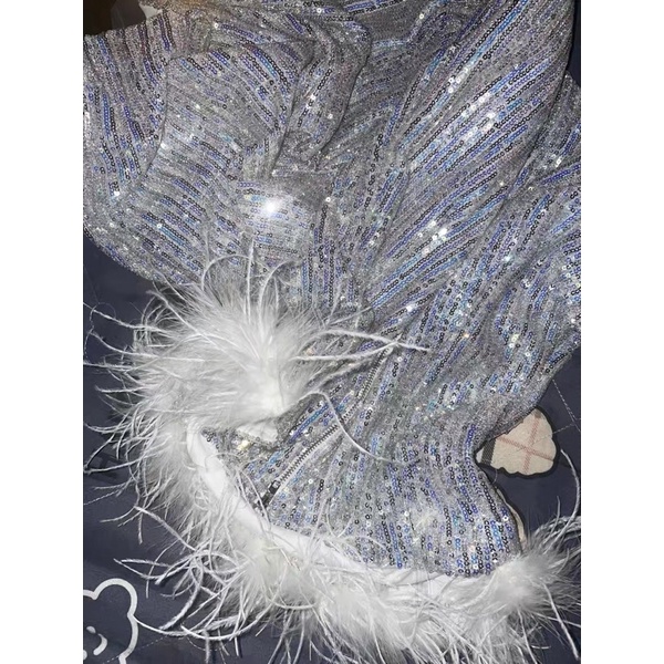 VÁY ÔM BODY CÚP NGỰC SEQUIN LẤP LÁNH PHỐI LÔNG