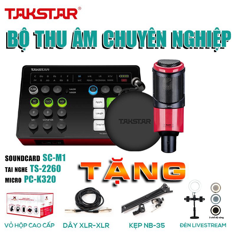 [CHÍNH HÃNG]Trọn bộ combo thu âm,hát live stream chuyên nghiệp:SOUNDCARD SC-M1, MIC TAKSTAR PC-K320 và TAI NGHE TS-2260