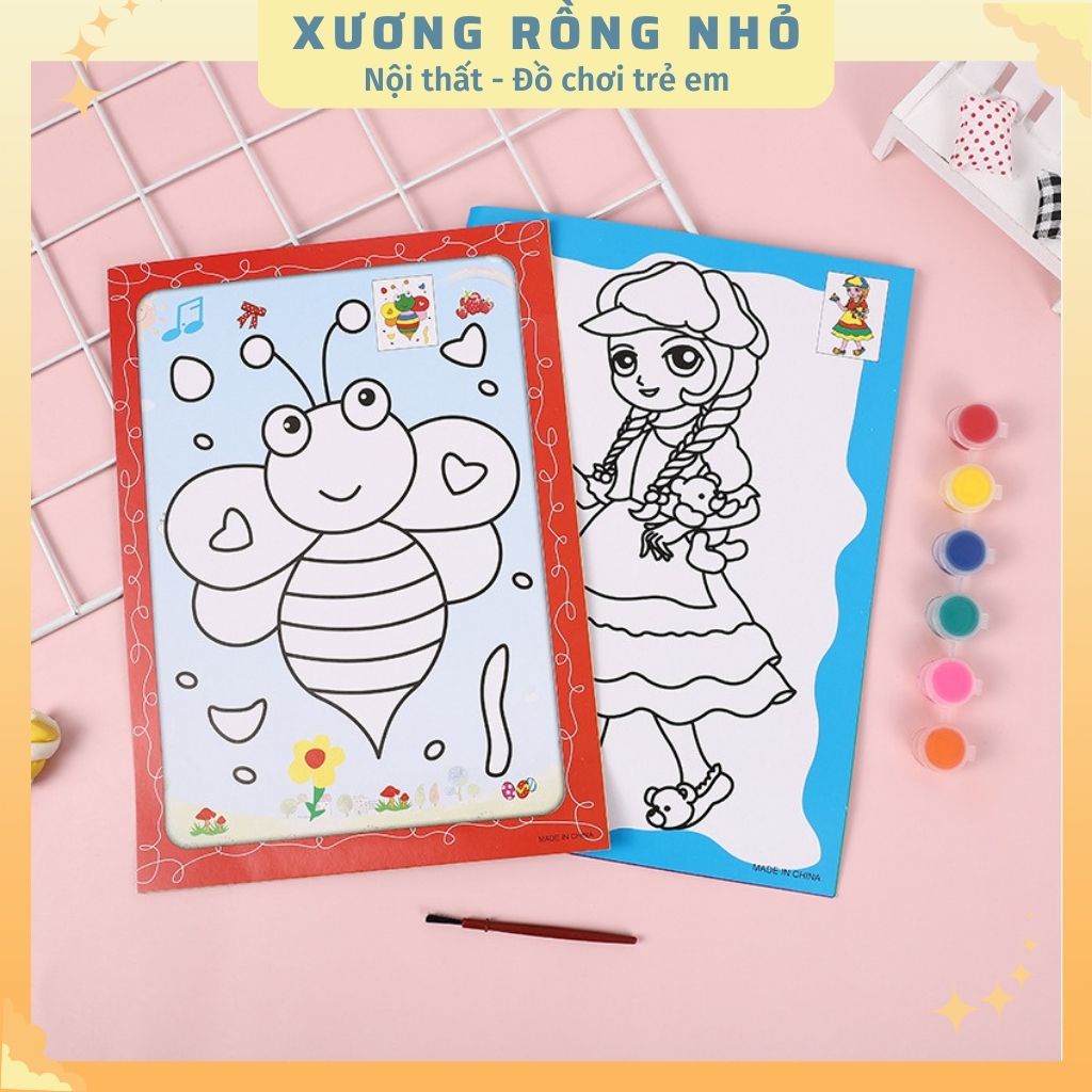 Tranh tô màu cho bé -  bộ 2 tranh tô tặng kèm màu cho bé thỏa sức sáng tạo - Xương Rồng Nhỏ