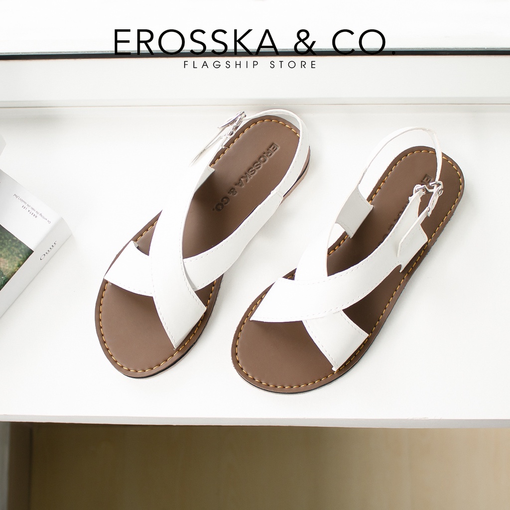 [Form nhỏ tăng 1 size] Erosska - Sandal đế bệt thời trang nữ quai đan chéo màu trắng - SE001