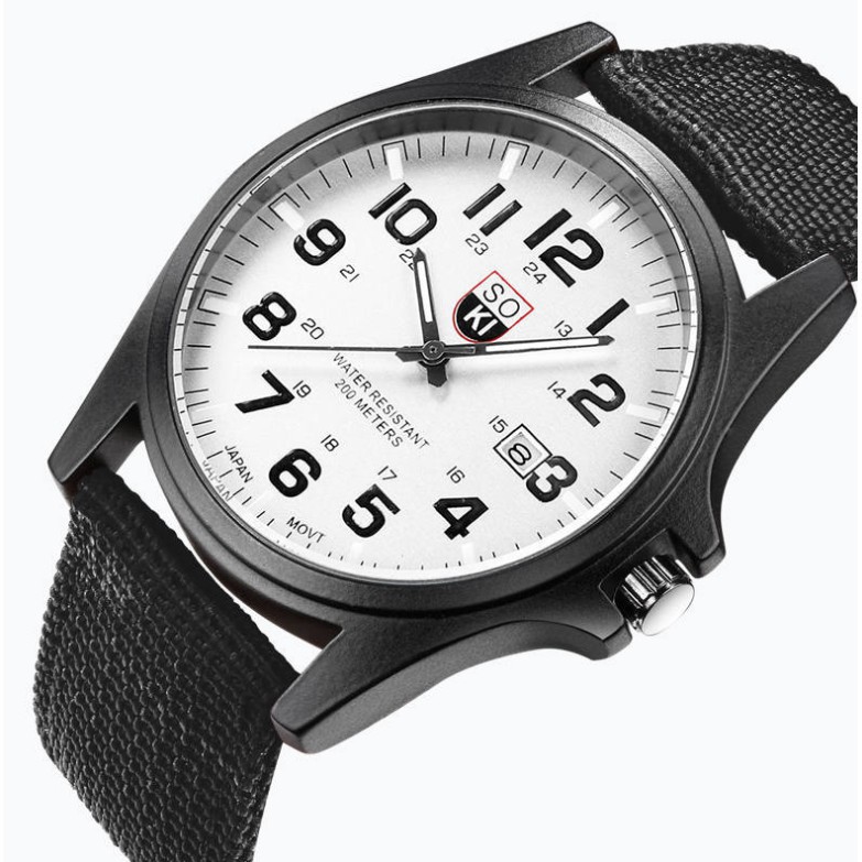 Đồng hồ thời trang nam nữ Soki SK01 quân đội dây dù có lịch xem ngày, siêu giảm giá