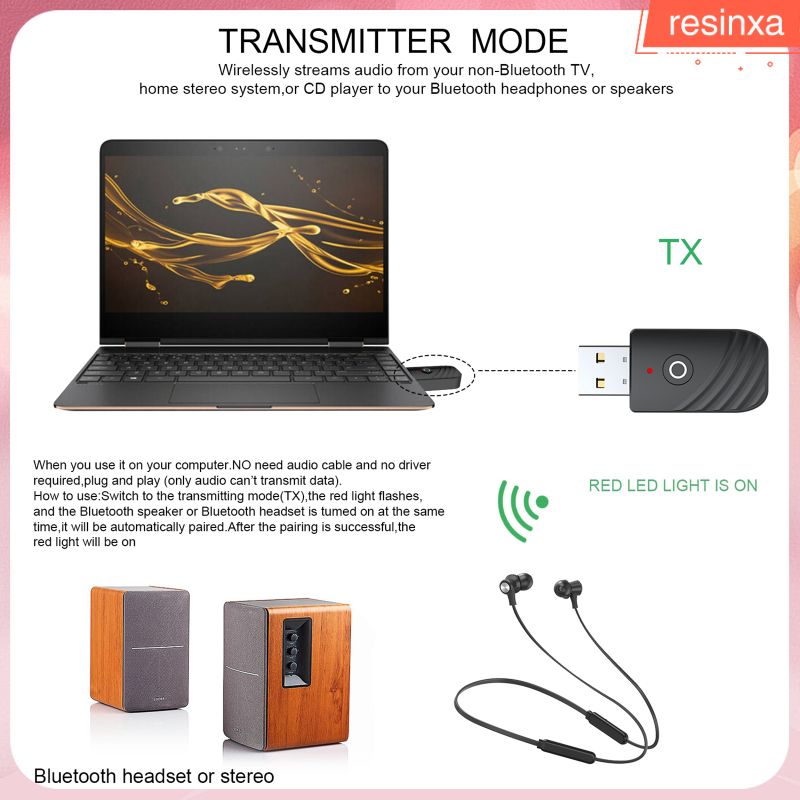 3-in-1 Bluetooth 5.0 Transmitter and Receiver Adapter Low Latency 2 Devices Simultaneously for TV Car  Switch