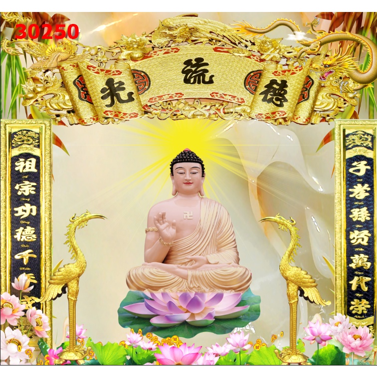 Tranh dán tường 3D Phòng Thờ Trang Nghiêm: TỔ TIÊN CÔNG ĐỨC MUÔN ĐỜI THỊNH