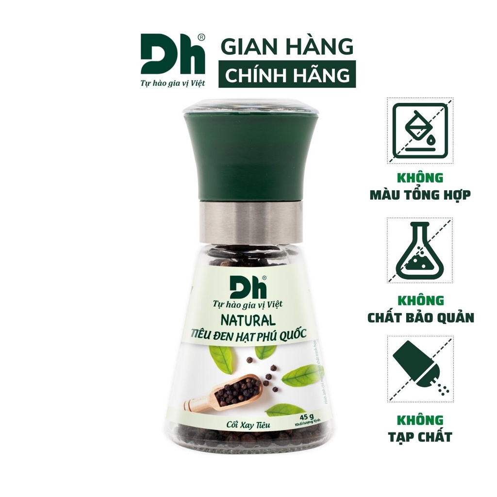 Tiêu đen hạt Phú Quốc Natural DH Foods chế biến món ăn dạng cối xay 45gr - DHGVT49