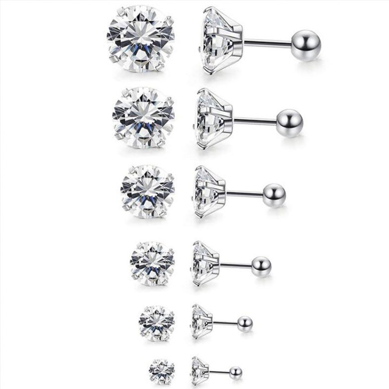 Khuyên Tai Đính Đá zircon Chất Liệu Thép Không Gỉ