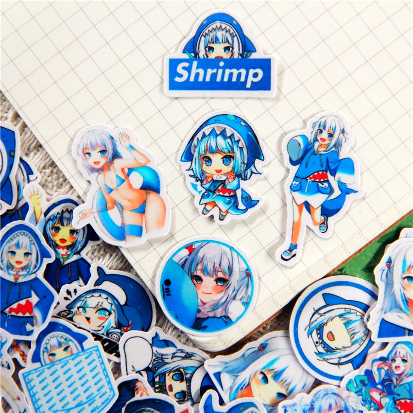 ★★★ Sticker Dán Trang Trí Nhật Ký Hololive Vtuber Gawr Gura Q-2 Chất Lượng Cao ★★★ Set 48 Miếng Dán Trang Trí Album Thời Trang DIY
