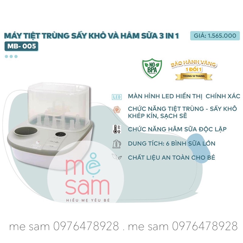 máy tiệt trùng sấy khô hâm sữa 3in1 mb005 moazbebe