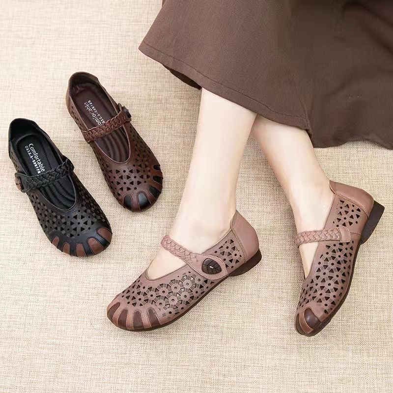 Xăng đan Da Thật Đục Lỗ Thoải Mái Phong Cách Dân Tộc retro Mùa Hè 2022 Cho Nữ