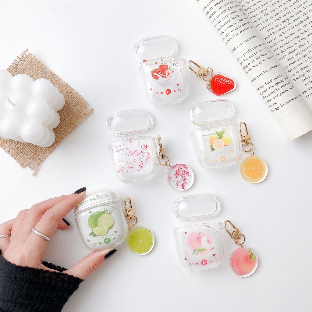 Vỏ Bảo Vệ Hộp Sạc Tai Nghe Airpod Bằng TPU Mềm Trong Suốt Hình Trái Cây Hoạt Họa + Dây Treo Chống Sốc Hiệu Baseus ENCOK W04 / W04 pro tws