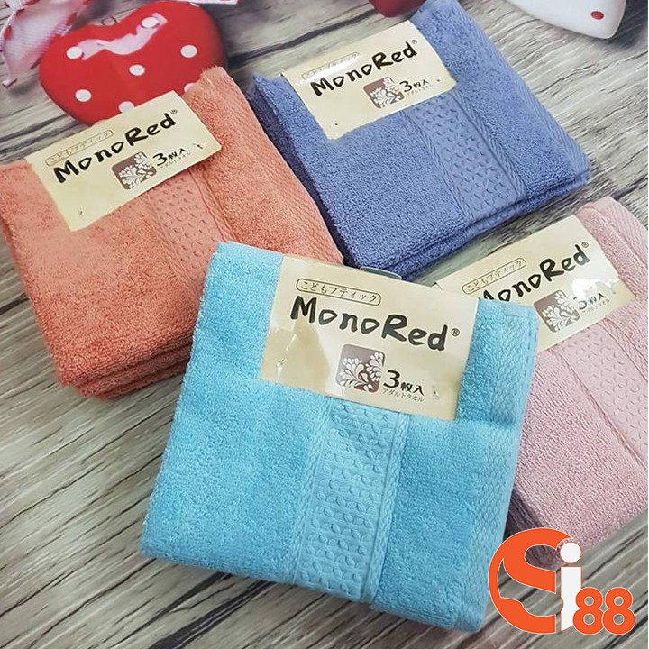 Sét khăn mặt 3 chiếc Monored cotton cao cấp kháng khuẩn hàng xuất nhật GD209