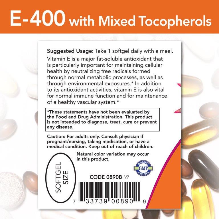 E400 Mixed Toc hãng NOW foods Bổ sung vitamin E, chống oxy hóa