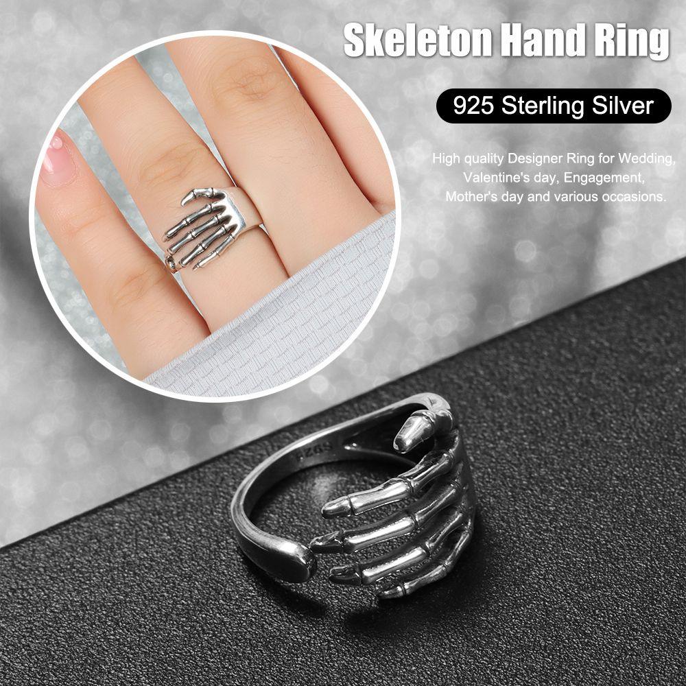 ROSE Nhẫn Hình Xương Bàn Tay Phong Cách Punk Rock Sáng Tạo