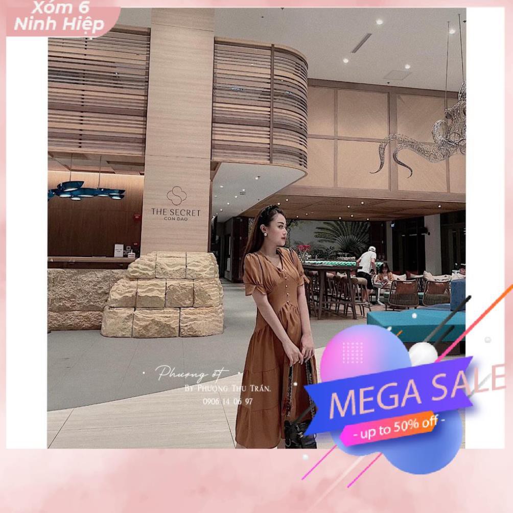 [FREESHIP] Váy Thô Cổ V Tay Bồng Cúc Ngực - Đầm Thô Tầng Dáng Dài MN | BigBuy360 - bigbuy360.vn
