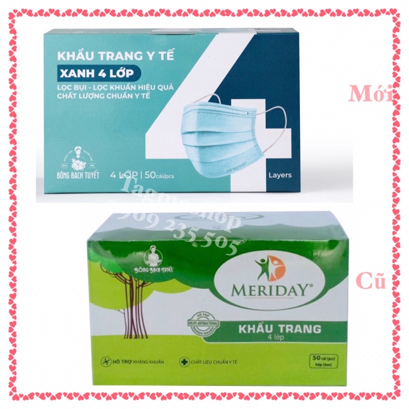 Khẩu trang y tế 4 lớp Meriday - 50cái/hộp - BÔNG BẠCH TUYẾT