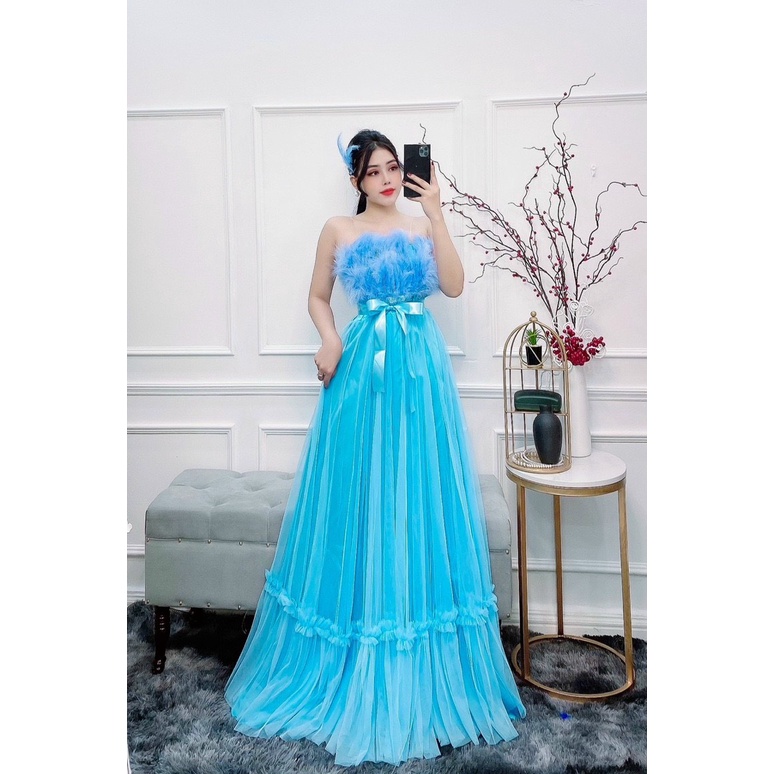 Đầm dự tiệc phối lông ngỗng TRIPBLE T DRESS -size M/L - MS131Y
