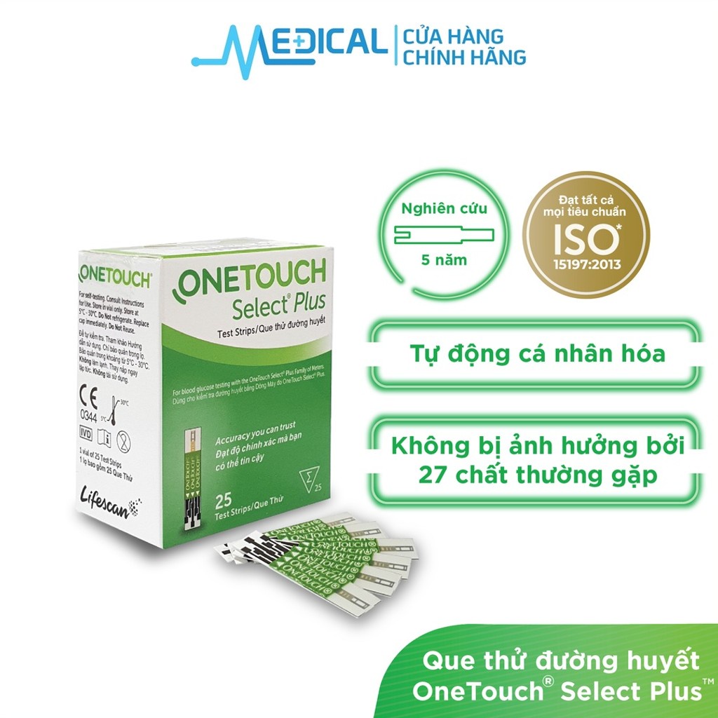Que thử đường huyết ONETOUCH Select Plus 25 que/hộp date xa chính hãng- MEDICAL
