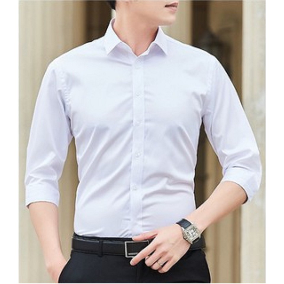 Áo sơ mi nam nữ dài tay Unisex Basic TRƠN Form rộng màu trắng và đen Chất cotton lụa mịn mát ELNIDO-ED03